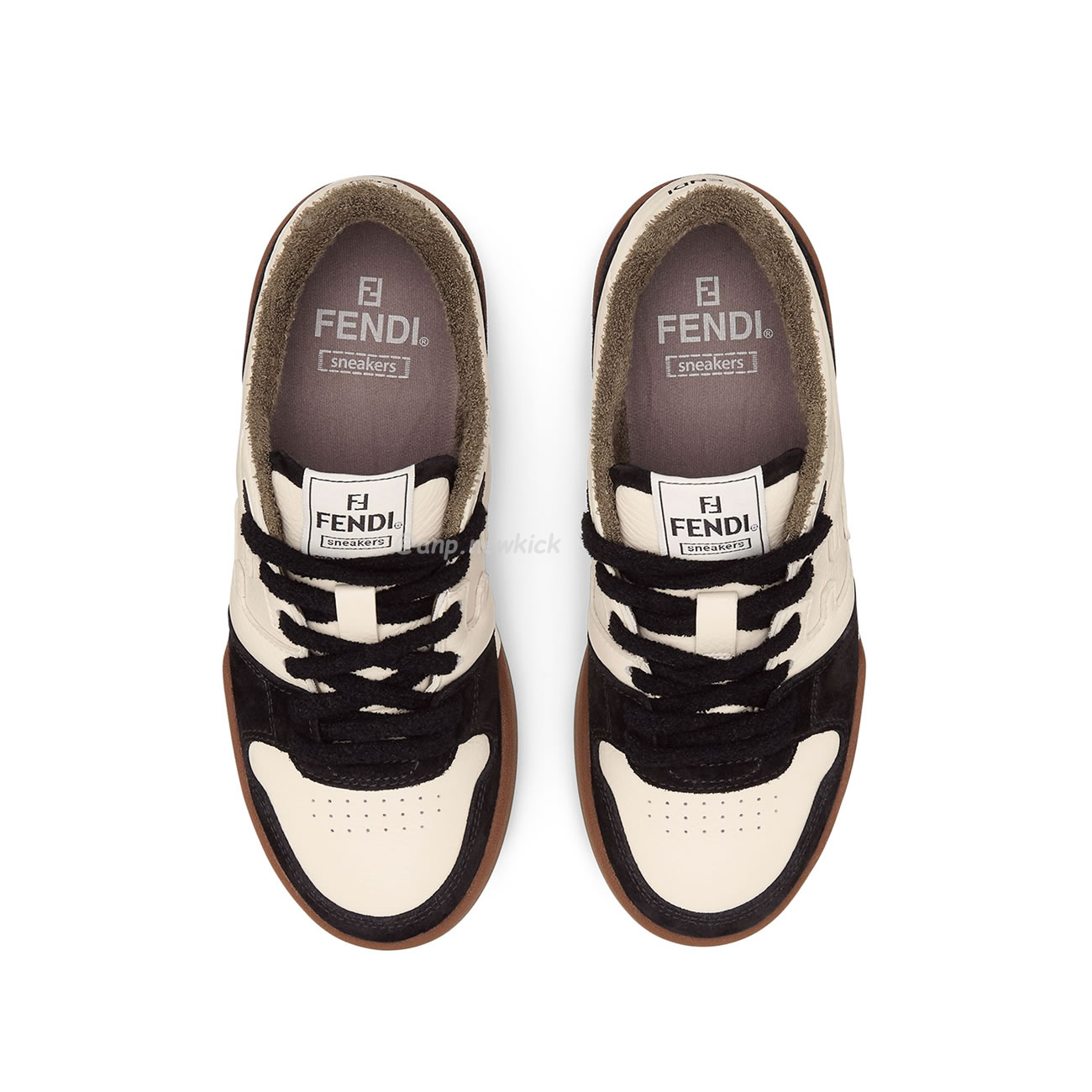 Fendi Match Cream Black White Suede And Leather Low Top Sneakers (18) - www.newkick.vip